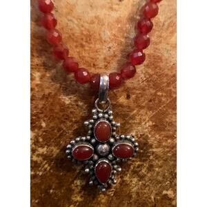 Carnelian Agate and Sterling Silver Pendant and Necklace